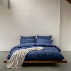 סט מצעים סאטן, כחול עמוק