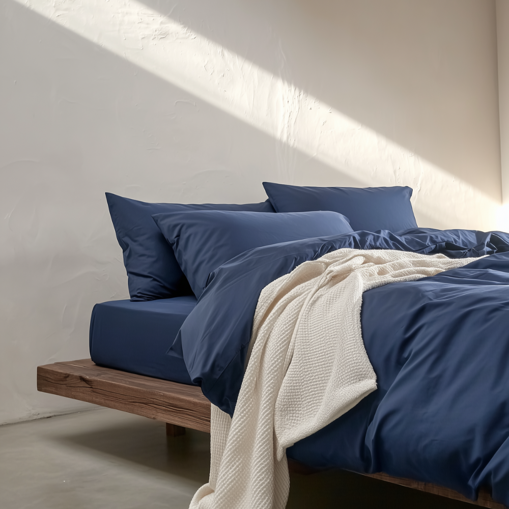 סט מצעים סאטן, כחול עמוק