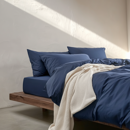 סט מצעים סאטן, כחול עמוק