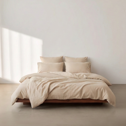 סט מצעים כותנה מצרית סאטן 500, בז' טבעי