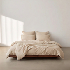 סט מצעים כותנה מצרית סאטן 500, בז' טבעי